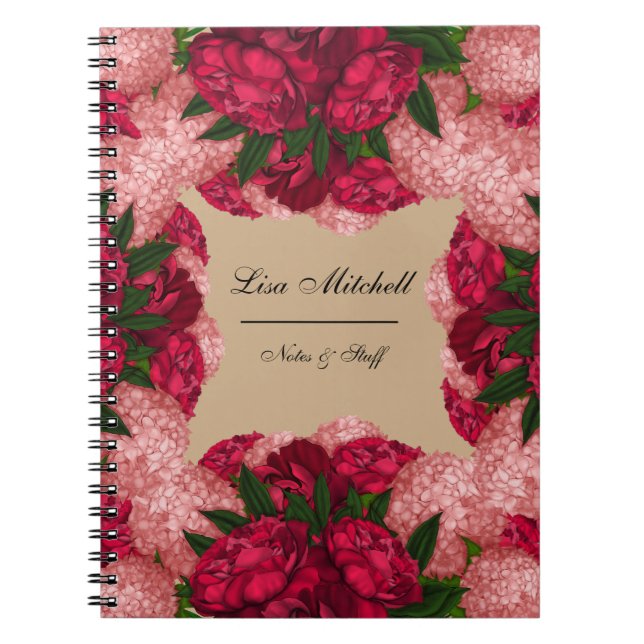 Caderno Espiral Lindas peônias. Design personalizado (Frente)