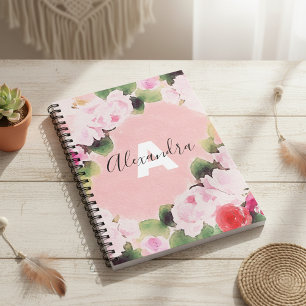 Caderno Espiral Lindas Rosas Cor-de-Água-Rosa Com Nome