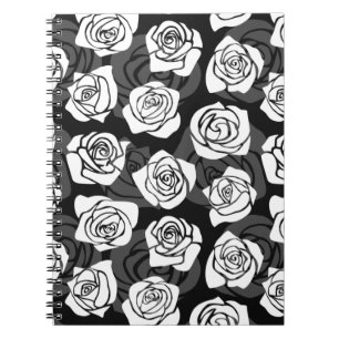 Caderno Espiral Lindas rosas negras e brancas da Vintage