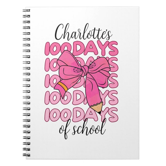 Caderno Espiral Lindo Arco de Lápis Rosa das Meninas para 100 Dias (Frente)