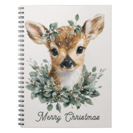 Caderno Espiral Lindo Bebê Veado Feliz Natal – Fawn Aquarela