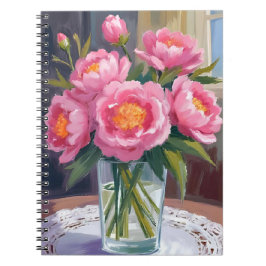 Caderno Espiral Lindo Buquê de Flores Rosa | Peônia Floral
