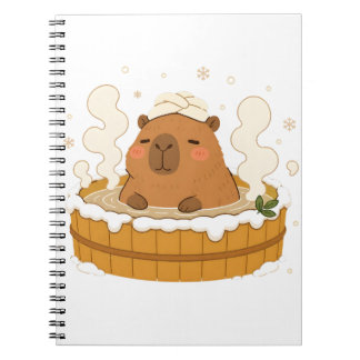 Caderno Espiral Lindo Capivara Inverno Onsen Neve Fonte Termal