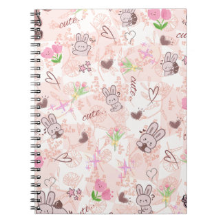 Caderno Espiral Lindo Coelho Kawaii Japonês e Xadrez Gingham Rosa