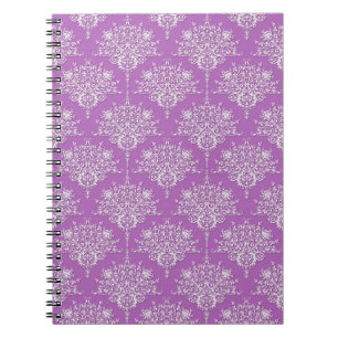 Caderno Espiral Lindo Damasco Roxo e Branco