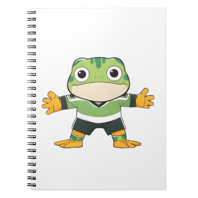 Caderno Espiral Lindo Design de Futebol Kawaii com Sapo Guarda-Red (Frente)