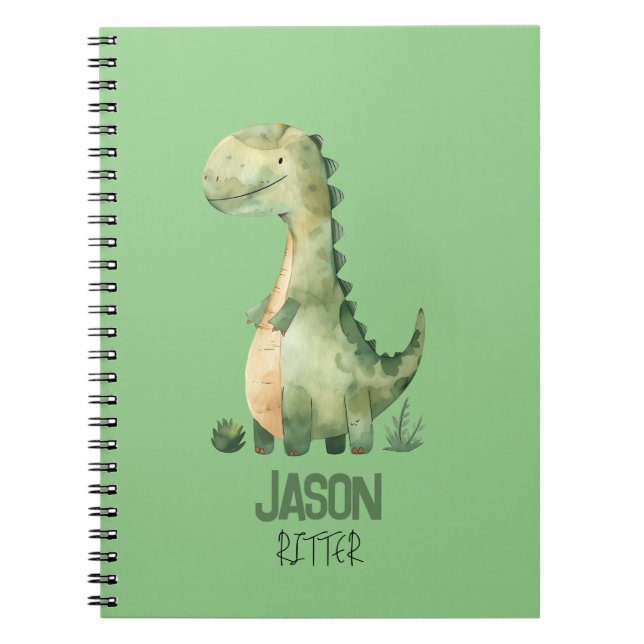 Caderno Espiral Lindo Dinossauro Aquarela Com Nome das Crianças (Frente)