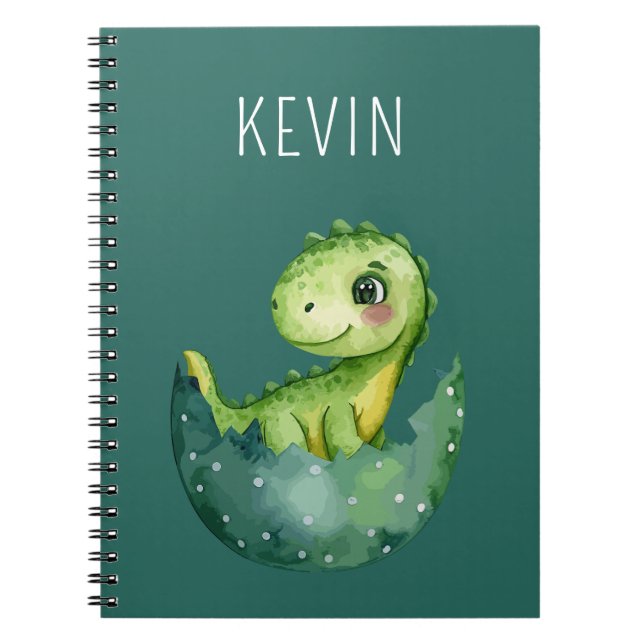 Caderno Espiral Lindo Dinossauro Neutro em Aquarela Personalizado  (Frente)
