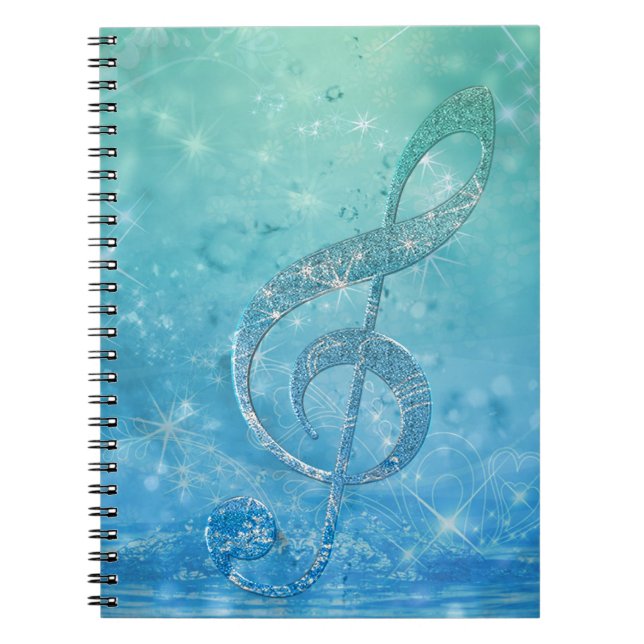 Caderno Espiral Lindo efeito brilhante com brilho clave azul de tr (Frente)