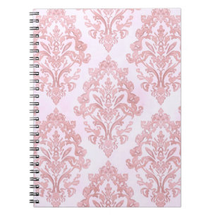 Caderno Espiral Lindo em Rosa Padrão de Damasco Vitoriano em Aquar