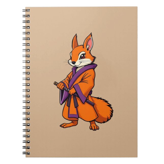 Caderno Espiral Lindo Esquilo Samurai Japonês (Frente)