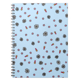 Caderno Espiral Lindo floral rosa e branco com estrelas em azul