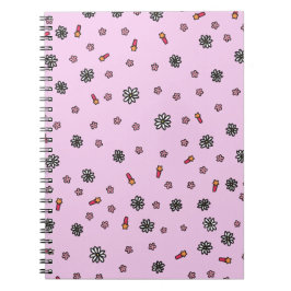 Caderno Espiral Lindo floral rosa e branco com estrelas em rosa