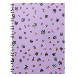 Caderno Espiral Lindo floral rosa e branco com estrelas em roxo