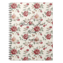 Caderno Espiral Lindo Floral Vermelho Creme Chic