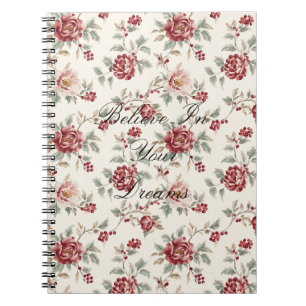 Caderno Espiral Lindo Floral Vermelho Creme Chic