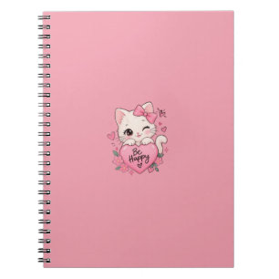 Caderno Espiral Lindo Gatinho Rosa Seja Feliz Boas Coisas Levam Te