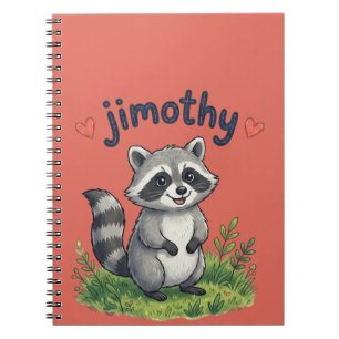 Caderno Espiral Lindo Jimothy Guaxinim no Jardim com Corações