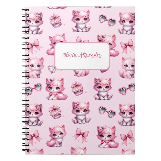 Caderno Espiral Lindo Laço Cor-de-Rosa Enfeite Estético feminino e (Frente)