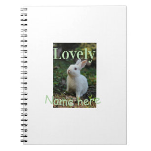 Caderno Espiral Lindo nome de foto de coelho mascote verde pastel