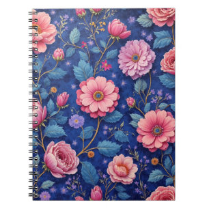 Caderno Espiral Lindo padrão floral rosa