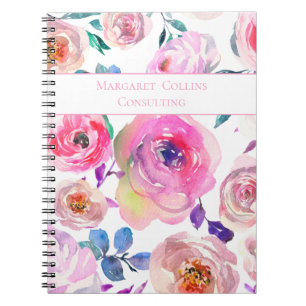 Caderno Espiral Lindo padrão floral rosa e roxo nomeado