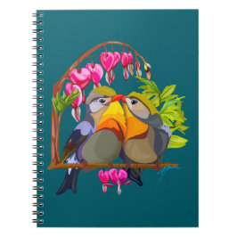Caderno Espiral Lindo par de pássaros Robins de Pequim