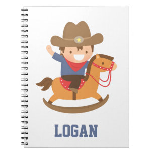 Caderno Espiral Lindo Pequeno Cowboy em Cavalinho de Pau Meninos