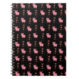 Caderno Espiral Lindo Porco Piggy com Padrão de Coração Rosa no Es