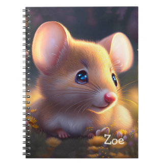 Caderno Espiral Lindo ratinho em um prado de flores, personalizado