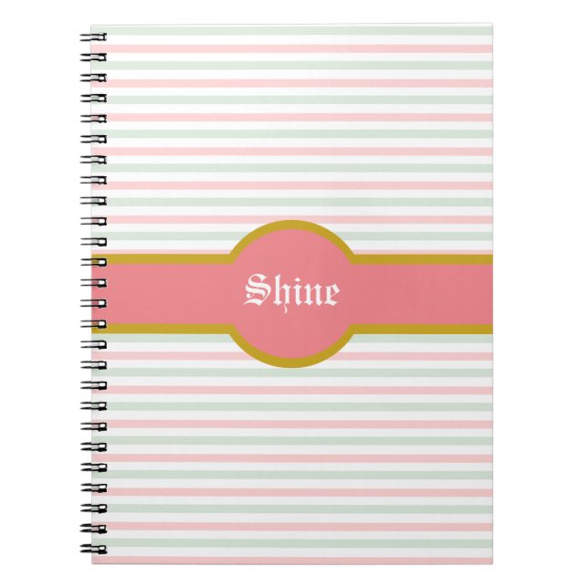 Caderno Espiral Lindo Rosa Menta & Listras Brancas (Frente)