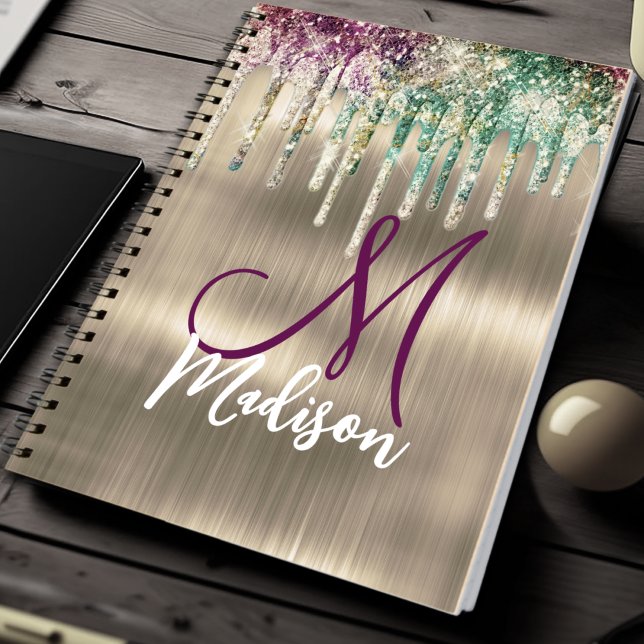 Caderno Espiral Lindo unicórnio dourado monograma com respingos de (Criador carregado)