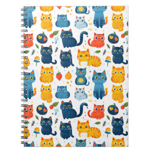 Caderno Espiral Lindos gatos kawaii brincando com brinquedos branc