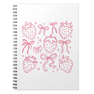 Caderno Espiral Lindos Laços Rosa Morango Kawaii Coquette