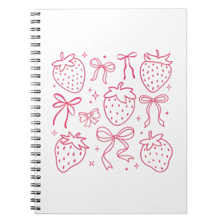 Caderno Espiral Lindos Laços Rosa Morango Kawaii Coquette