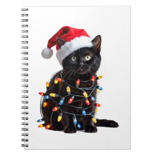 Caderno Espiral Lindos Luzes de Natal do Papai Noel do Gato Preto