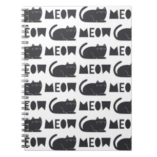 Caderno Espiral lindos padrões de gatos. Ilustração Vintage
