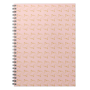 Caderno Espiral Lindos Pontos Giratórios Dourados sobre Rosa Coral