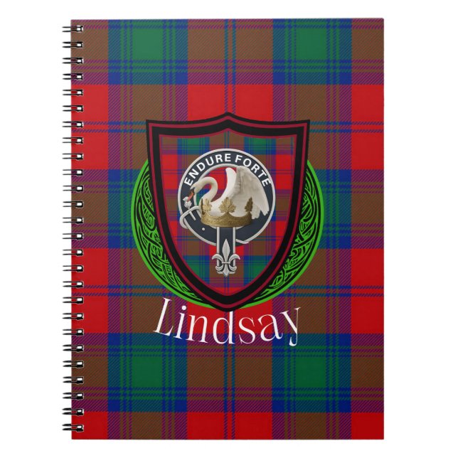 Caderno Espiral Lindsay Scottish Clan Tartan & Crest (Frente)
