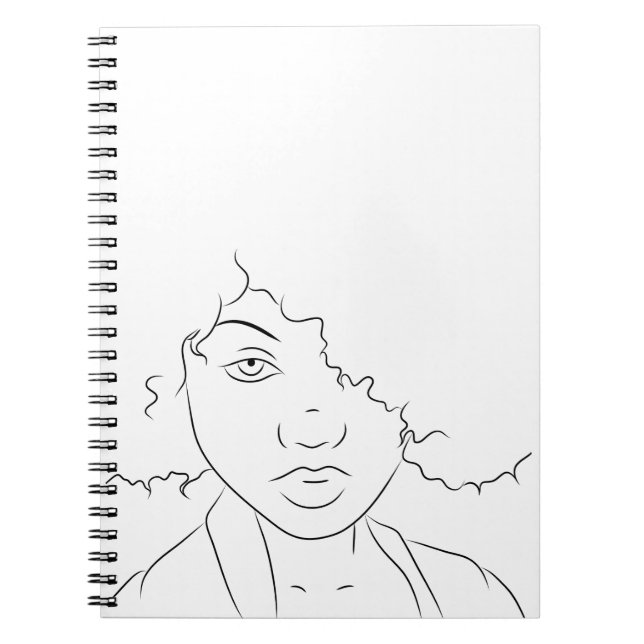 Caderno Espiral Line Art Curly Hair Girl (Frente)