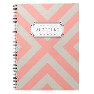 Caderno Espiral Linen Beige e Pink Mod X Chevron Monograma