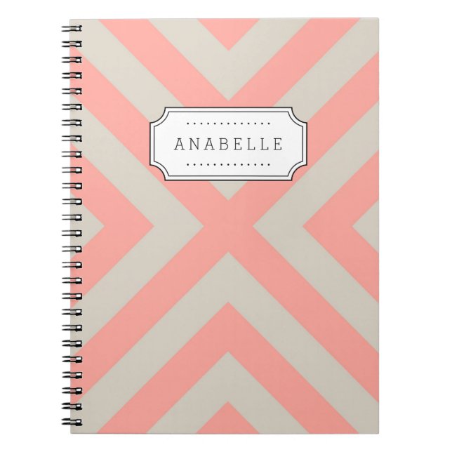 Caderno Espiral Linen Beige e Pink Mod X Chevron Monograma (Frente)