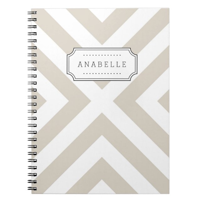 Caderno Espiral Linen Beige Mod X Chevron Monograma (Frente)
