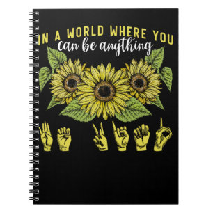 Caderno Espiral Língua de Sinais Surda Girassol Seja Bonita