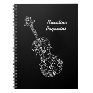 Caderno Espiral Linha branca desenho do violino, nome customizável