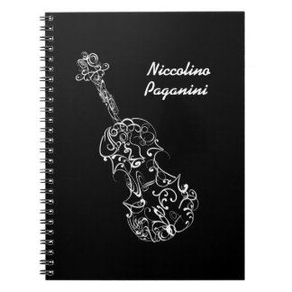 Caderno Espiral Linha branca desenho do violino, nome customizável