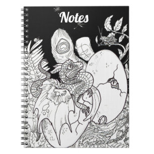 Caderno Espiral Linha desenho do dragão do Hatchling da tinta da