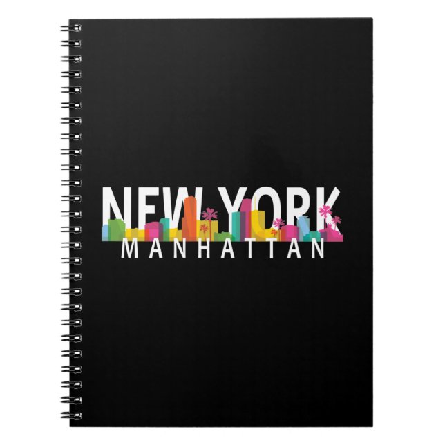 Caderno Espiral Linha do horizonte de Nova York Manhattan com palm (Frente)