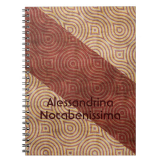 Caderno Espiral Linha ondulada bege diagonais de Borgonha