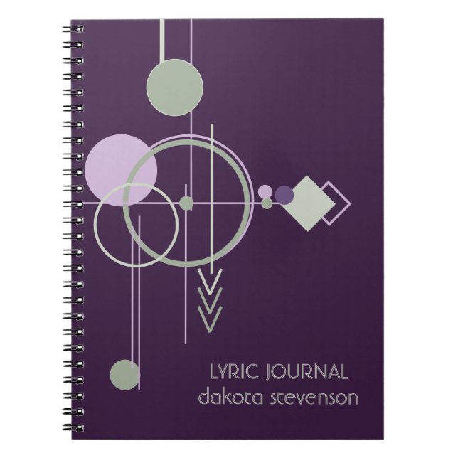 Caderno Espiral Linhagem tatuagem | Monograma verde roxo boêmico (Frente)